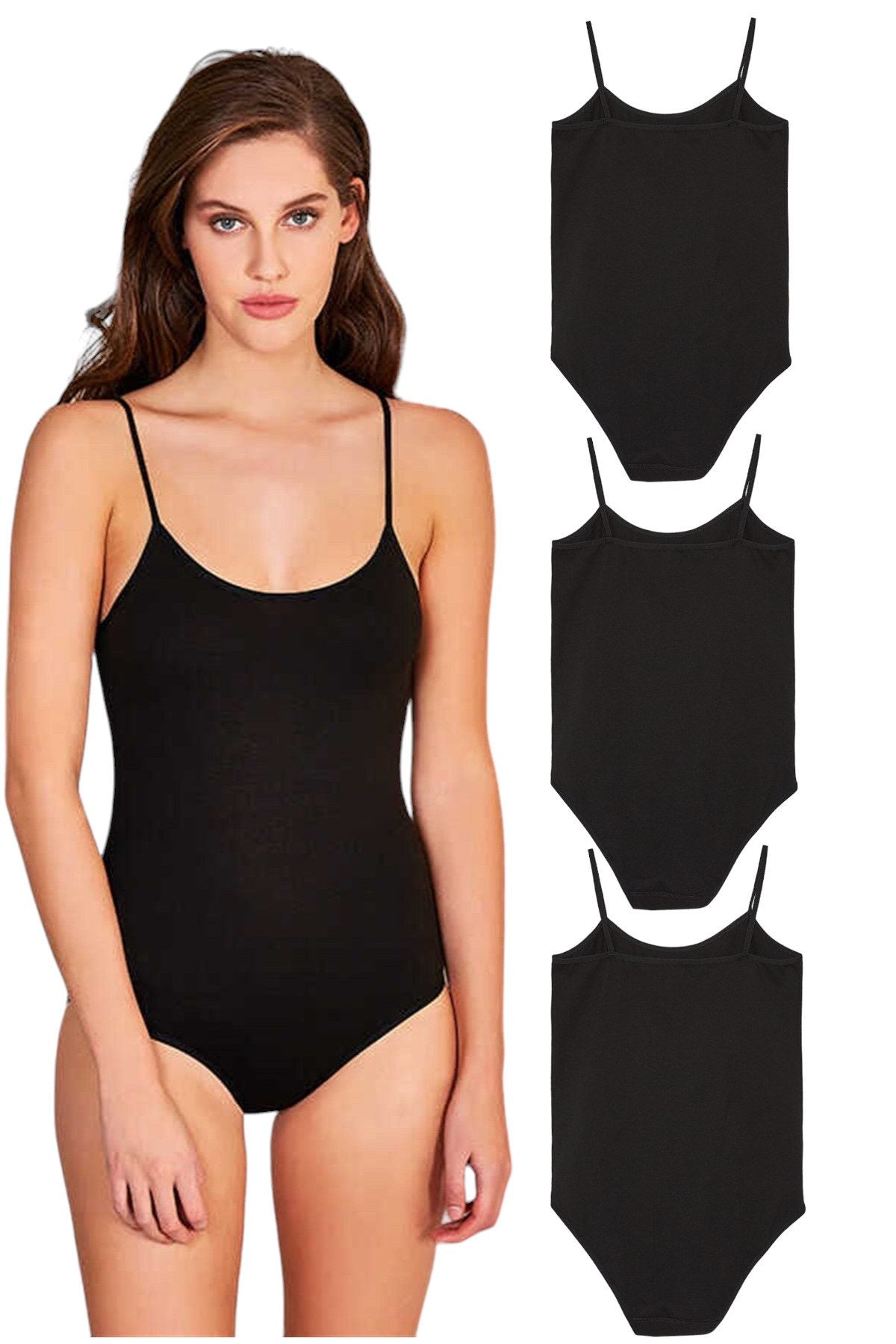 Body 3er Pack Damen Trägerbody Spaghettiträger - mit Hakenverschluss