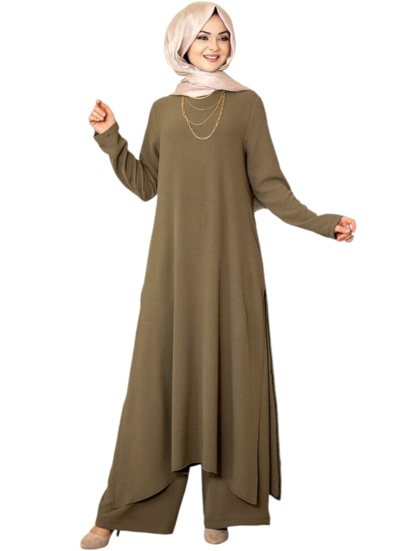 Longtunika Damen Zweiteiler Set - Tunika & Palazzo-Hose Modest Fashion