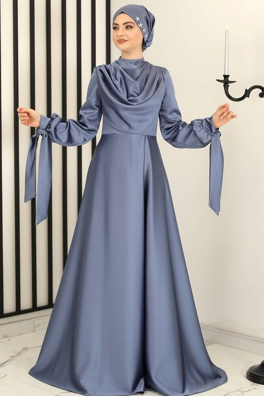 Abendkleid Elegantes Damen Kleid aus Satin - Langärmliges Maxikleid