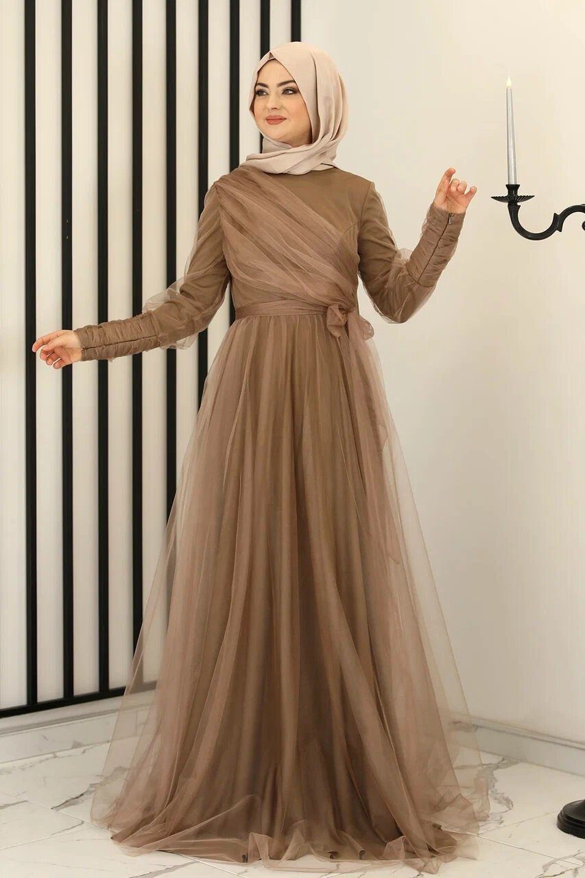 Tüllkleid Langärmliges Maxikleid Damen Muslimisches Abendkleid