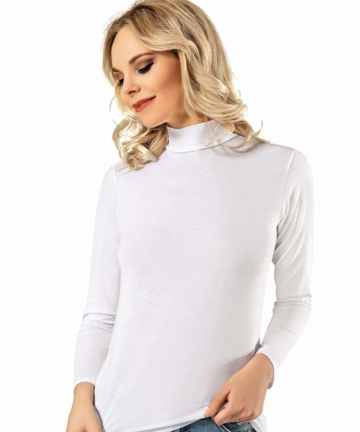 Langarmbody Damen Body Shirt Top mit Halbkragen Langarm Unterhemd Bodyshirt