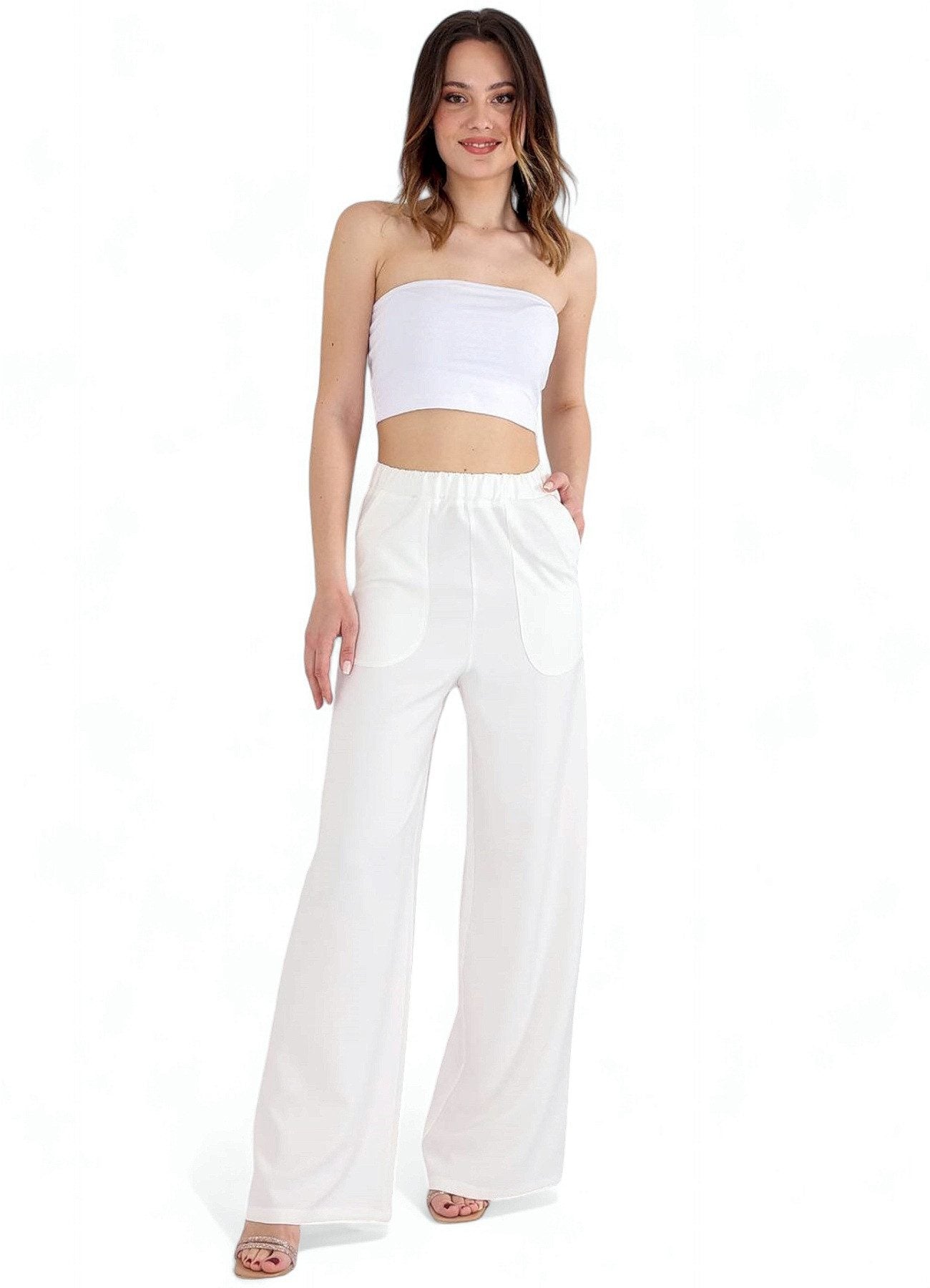 Schlupfhose Damen Hose High Waist – Weites Bein mit Taschendetail