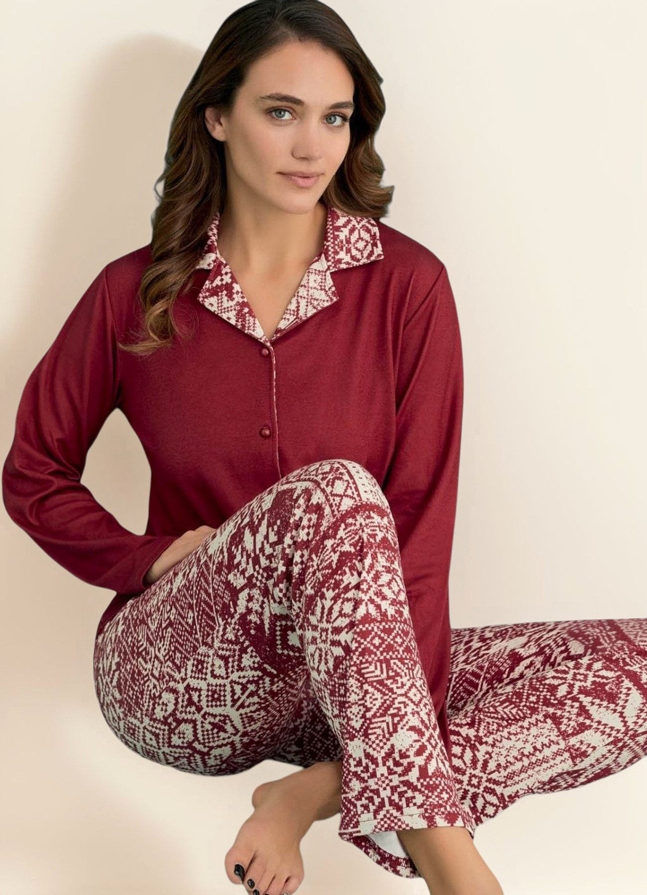 Schlafanzug Thermal Pyjama Damen Set – Wärmendes Winter Pijama
