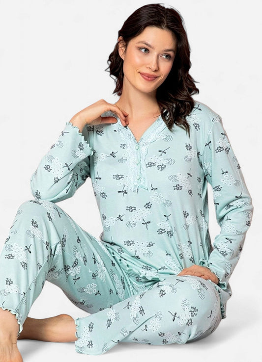 Schlafanzug 2-teiliges Damen Pyjama Set Langarm – Bambus Hypoallergen