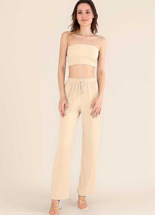 Palazzohose Damen Crinkle-Hose mit elastischem Bund