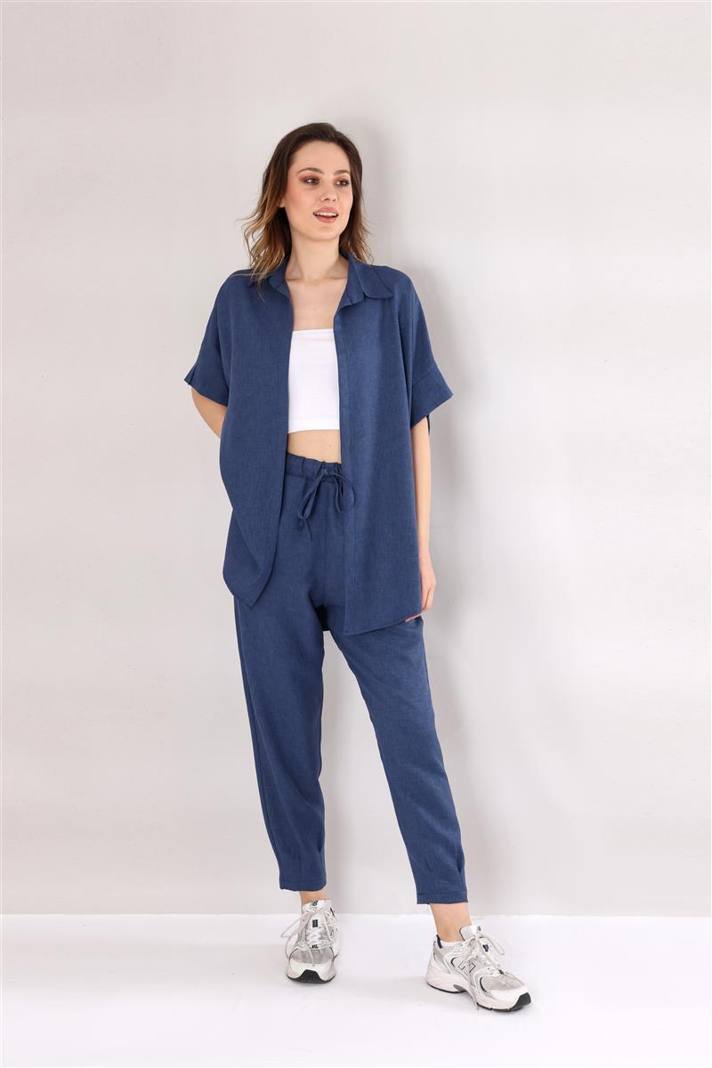 Schlupfhose Damen Hose Leinenoptik im Jogger Stil mit Elastischem Bund