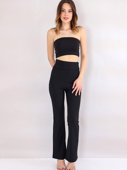 Schlaghose Damen Scuba Hose High Waist - elastisch für Yoga, Freizeit & Abendmode