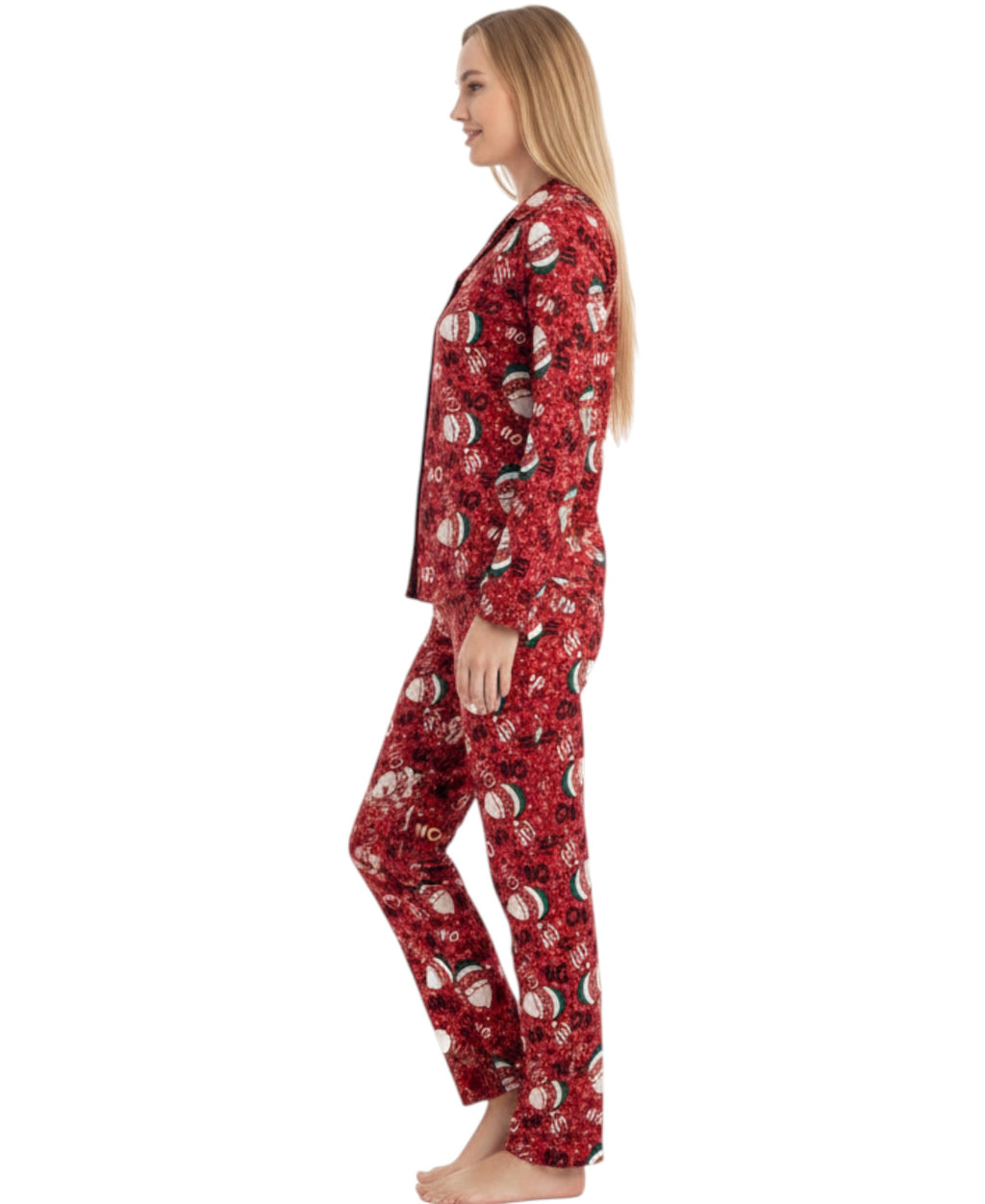 Damen Schlafanzug mit Weihnachtsmotiven, Baumwoll-Elasthan, Winter