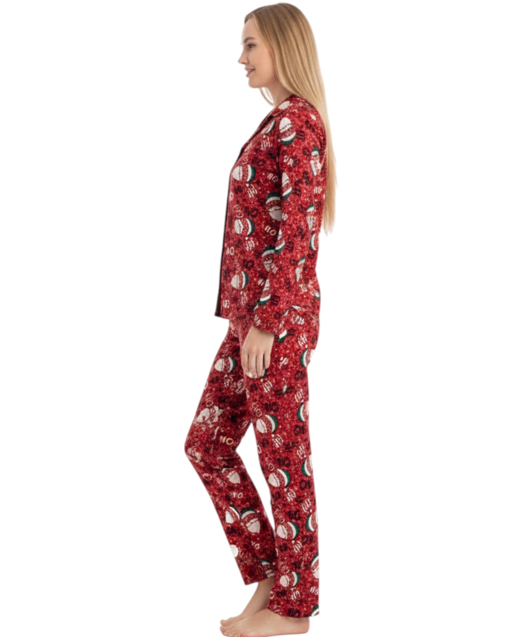 Damen Schlafanzug mit Weihnachtsmotiven, Baumwoll-Elasthan, Winter