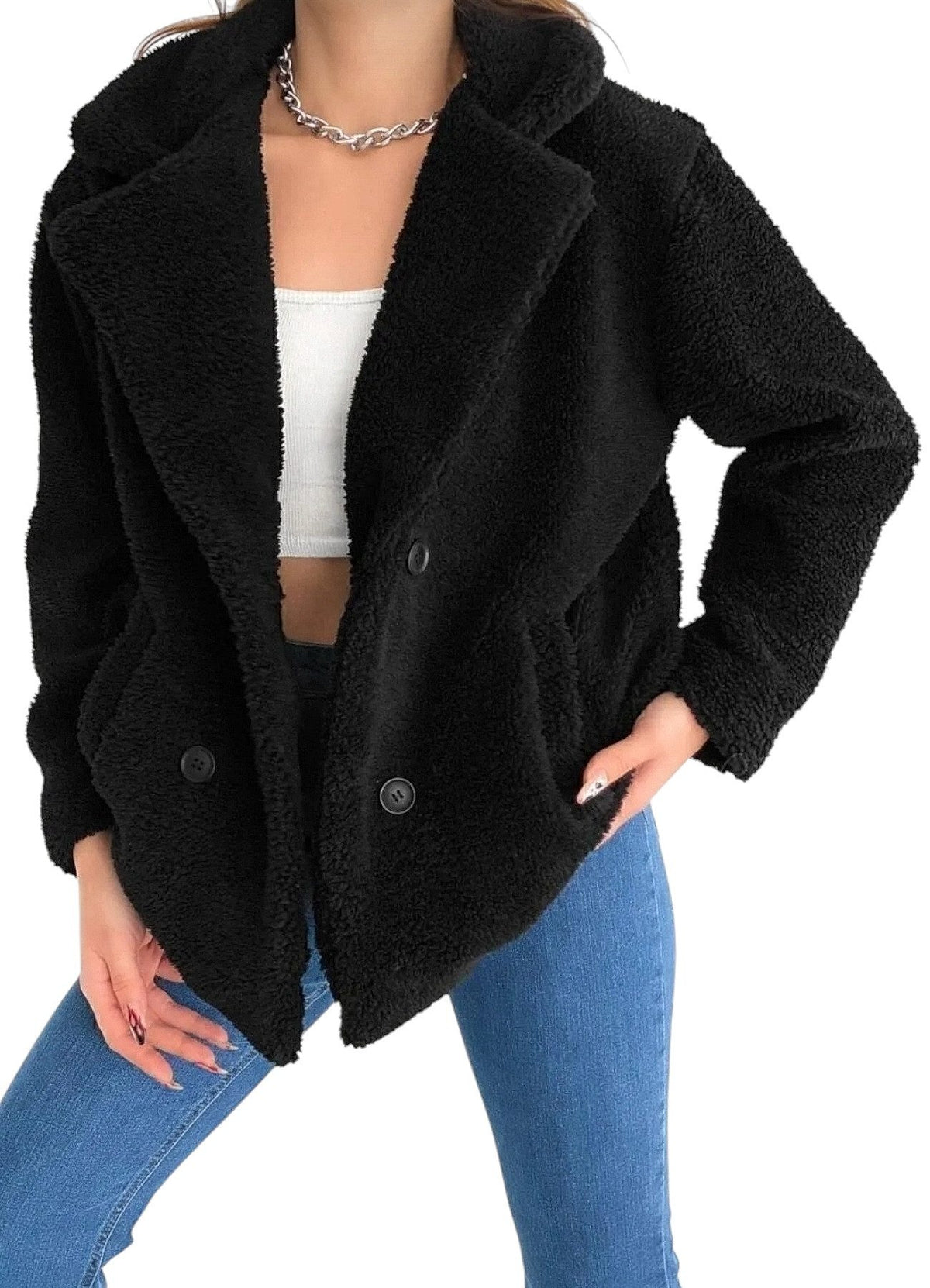 Plüschjacke Oversize Damen Jacke Kuschelig