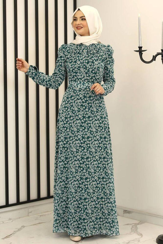 Chiffonkleid Langärmliges Maxikleid für Damen – Modest Fashion Hijab Mode 42 grün