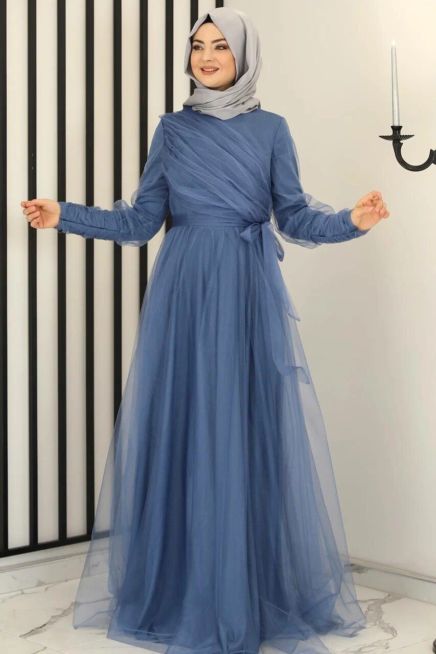 Tüllkleid Langärmliges Maxikleid Damen Muslimisches Abendkleid