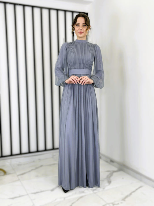 Tüllkleid Damen Abendkleid Maxilänge Abaya-Stil - Modest Mode
