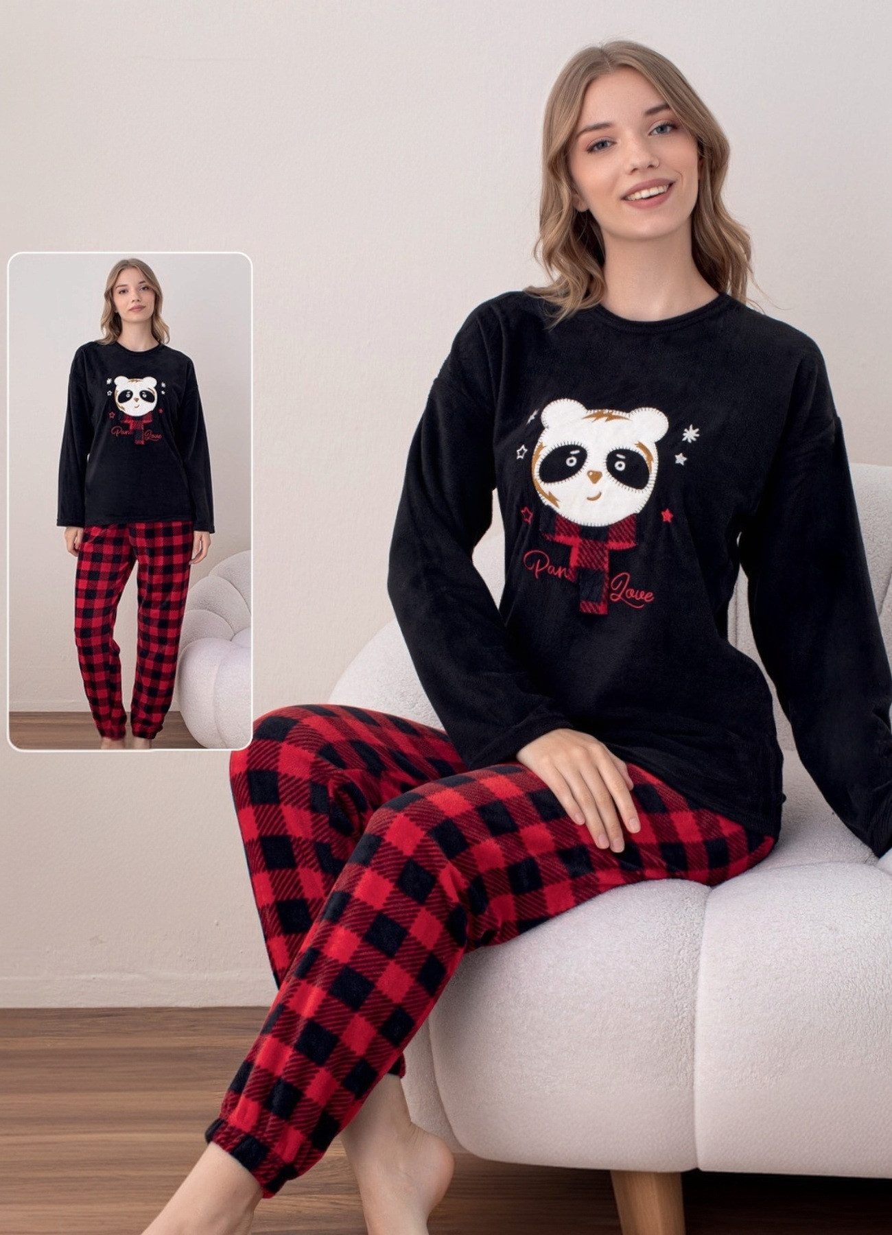 Pyjama Damen Schlafanzug Soft Samt 100% Baumwolle, Plüsch-Fleece 5 Designs