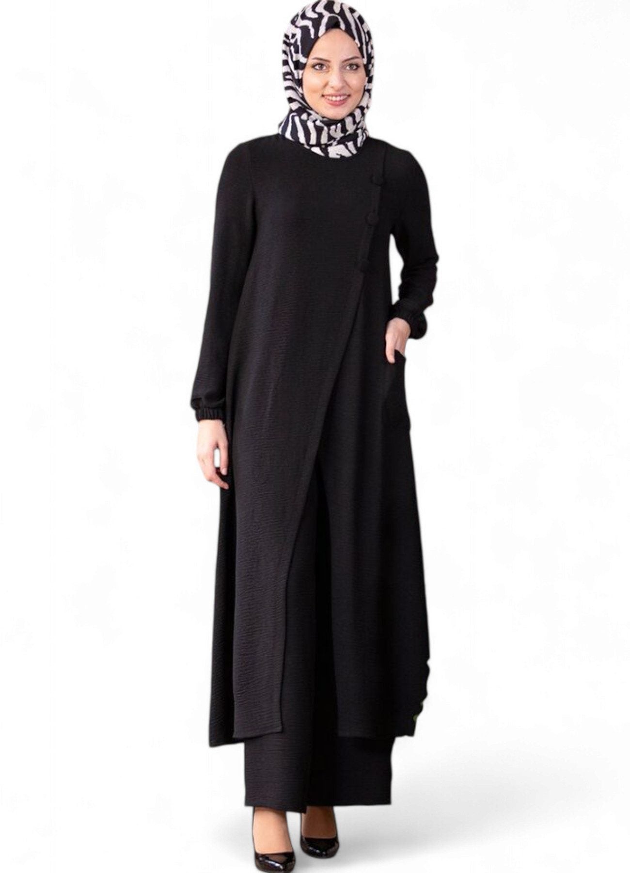 Longtunika Eleganter Damen Zweiteiler mit weiter Hose – Hijab Modest Fashion