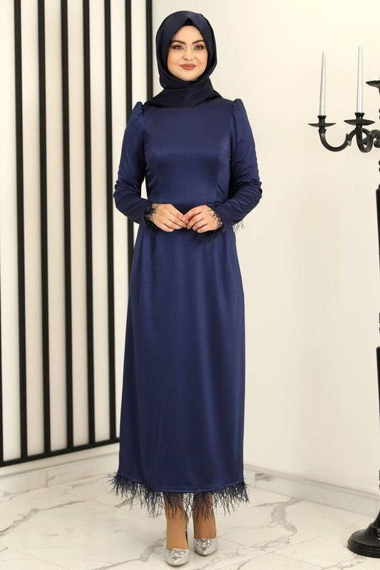 Satinkleid Damen Abendkleid schlicht Abiye Abaya Modest Fashion
