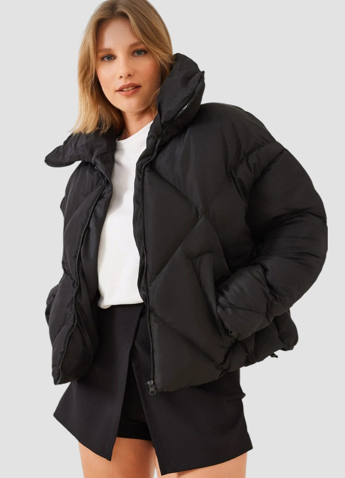 Steppjacke Damen Oversize Jacke Schwarz