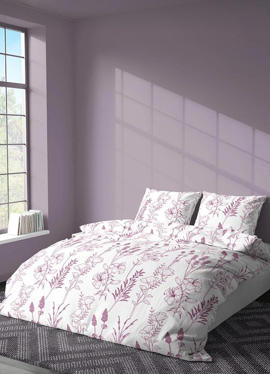 Bettwäsche Set 3 teilig 200x220 cm Ranforce Baumwolle, florales Design Lila Blau