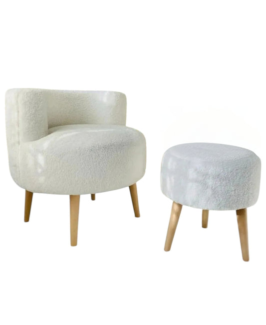 Boucle 2-teilig – Sessel & Hocker Cremeweiß, Skandi-Design