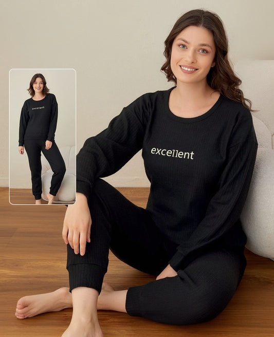 Restposten Pyjama Damen Hausanzug Set mit Schriftzug 100% Baumwolle