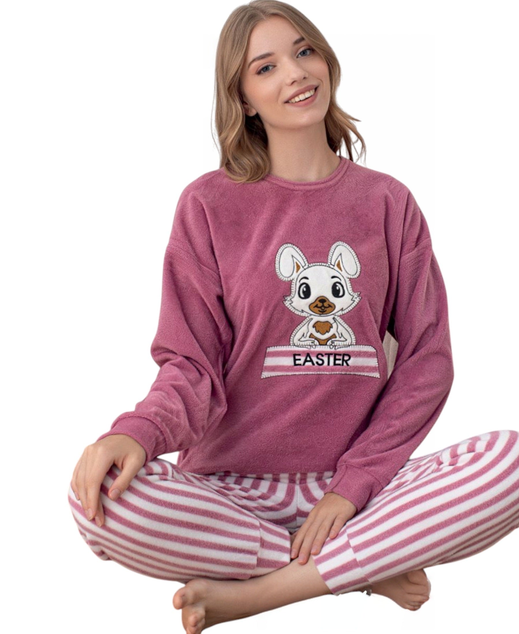 Pyjama Damen Velours Schlafanzug rosa Soft Samt - Hausanzug Baumwolle