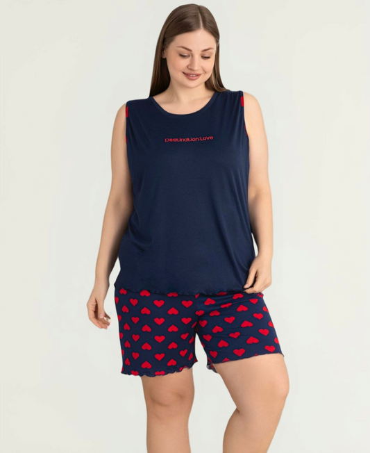 Hausanzug Damen große Größen – Pyjama Set mit Shorts & Top, 3XL–5XL