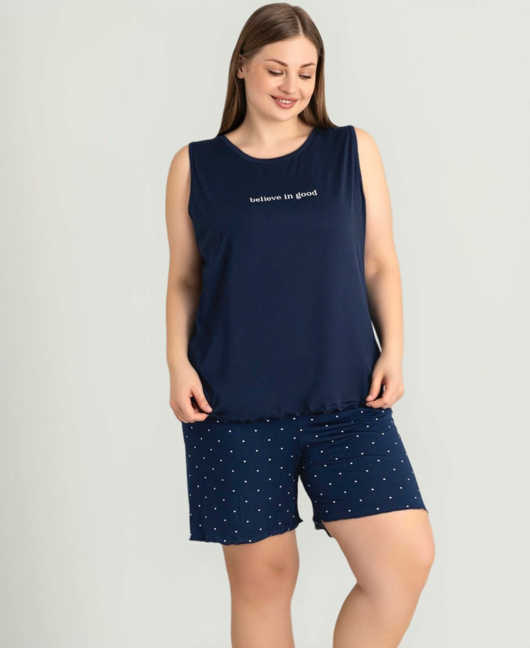 Hausanzug Damen große Größen – Pyjama Set mit Shorts & Top, 3XL–5XL