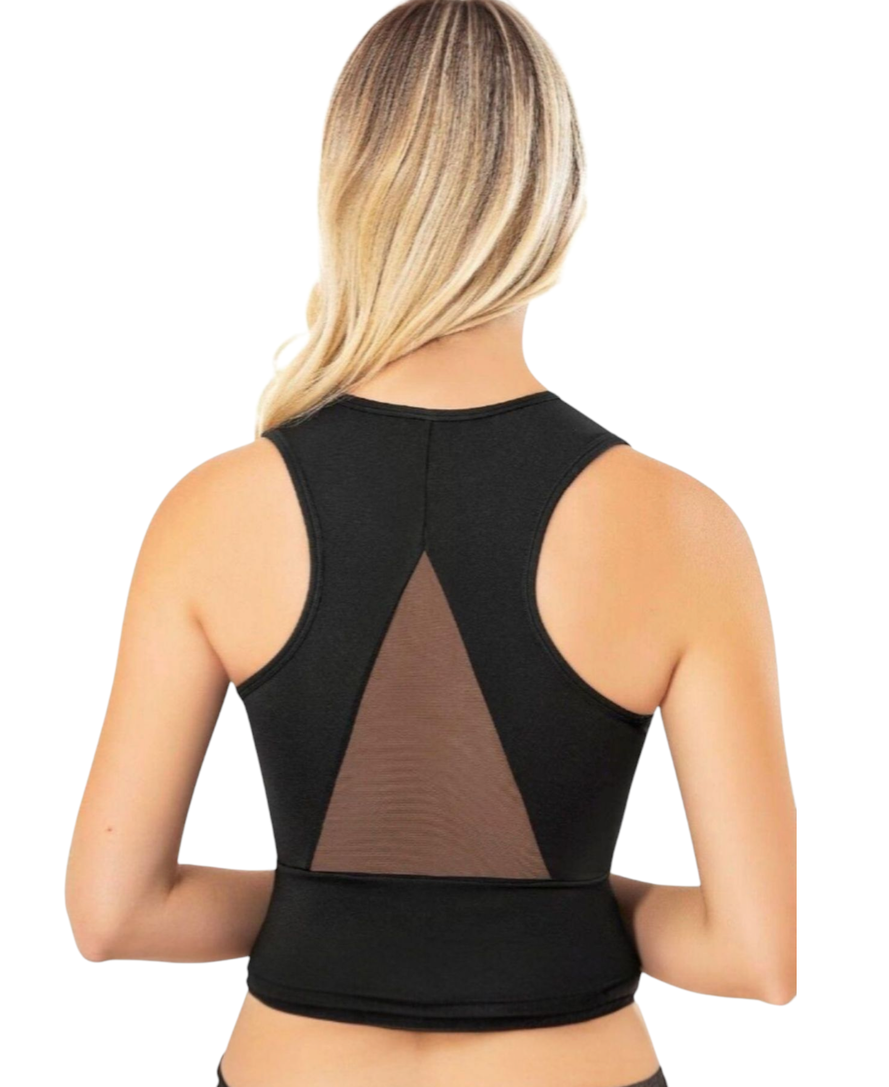 Crop-Top – Sportliches Bustier-Top mit Pads & Mesh-Rücken, Scuba-Stoff