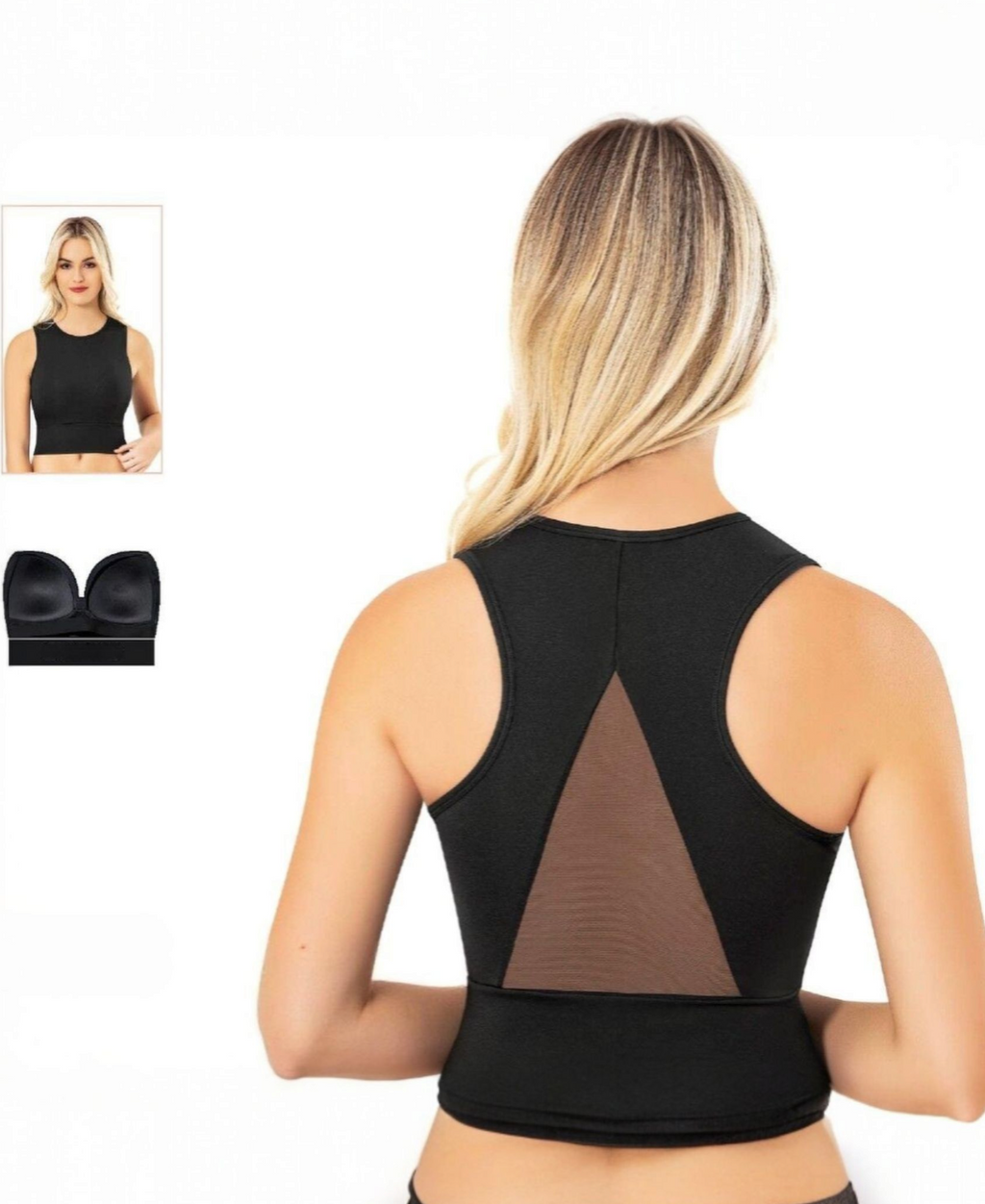 Crop-Top – Sportliches Bustier-Top mit Pads & Mesh-Rücken, Scuba-Stoff