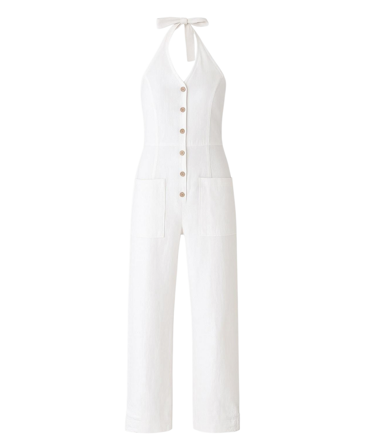 Overall Damen Jumpsuit Leinen-Viskose mit Knöpfen & Nackenbindung