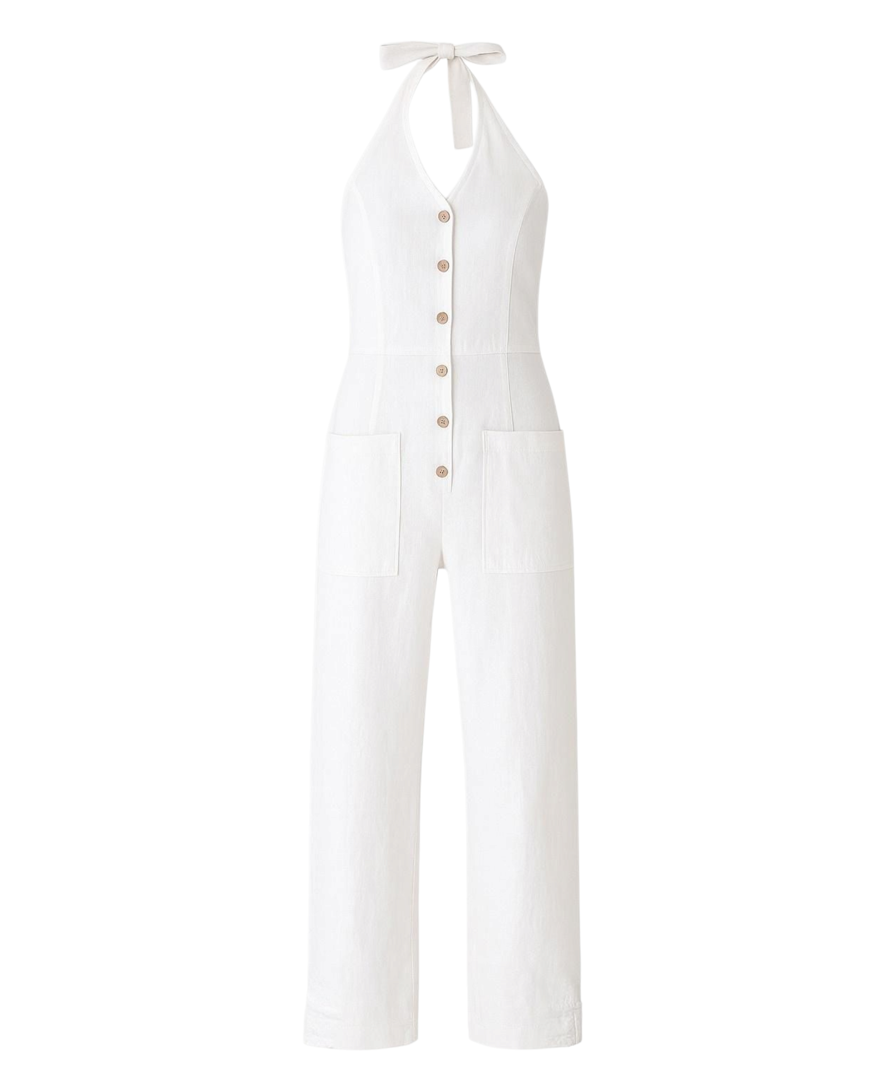 Overall Damen Jumpsuit Leinen-Viskose mit Knöpfen & Nackenbindung