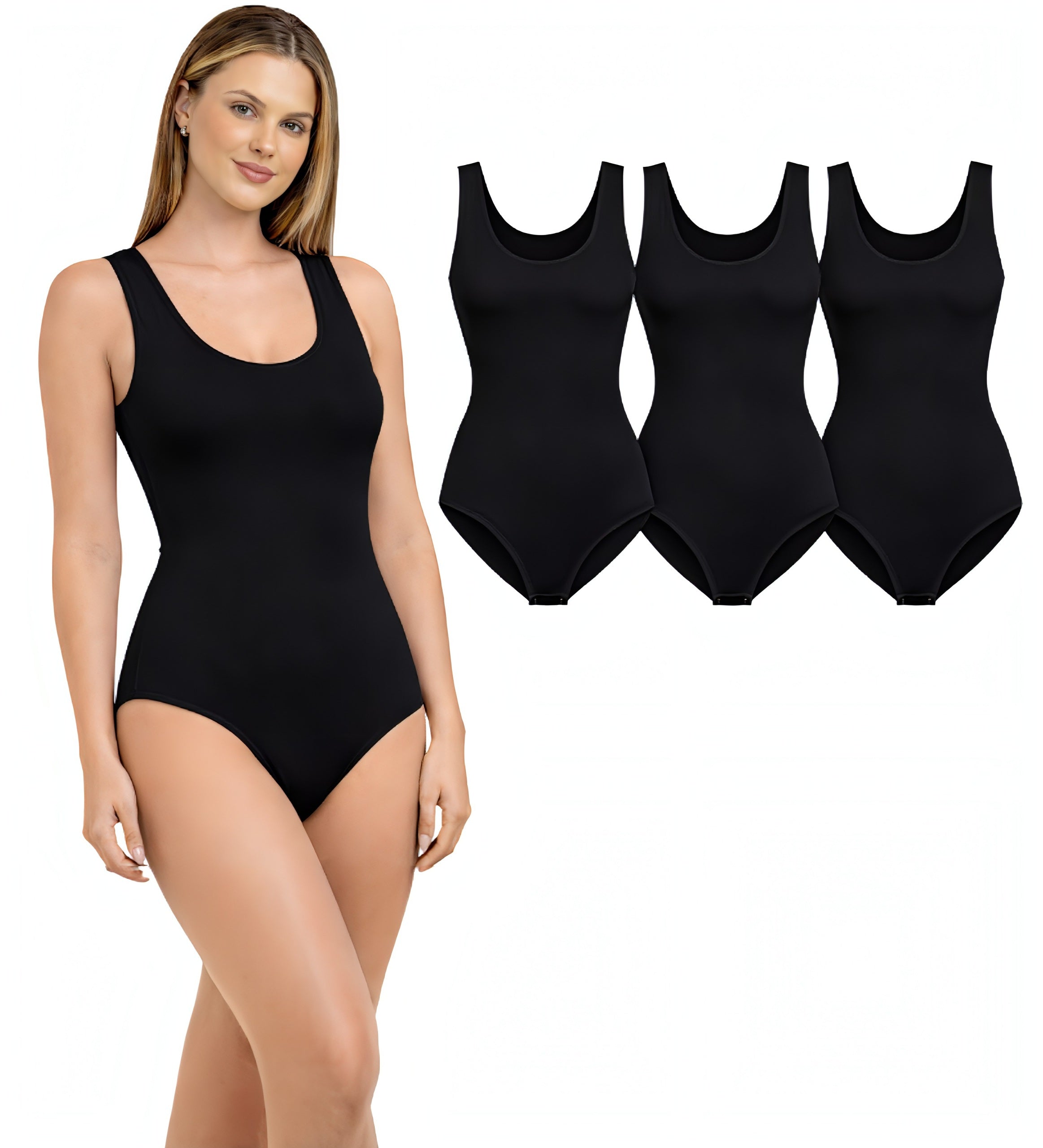 Body Damen Trägerbody 3er Pack Baumwolle Stretch mit Hakenverschluss