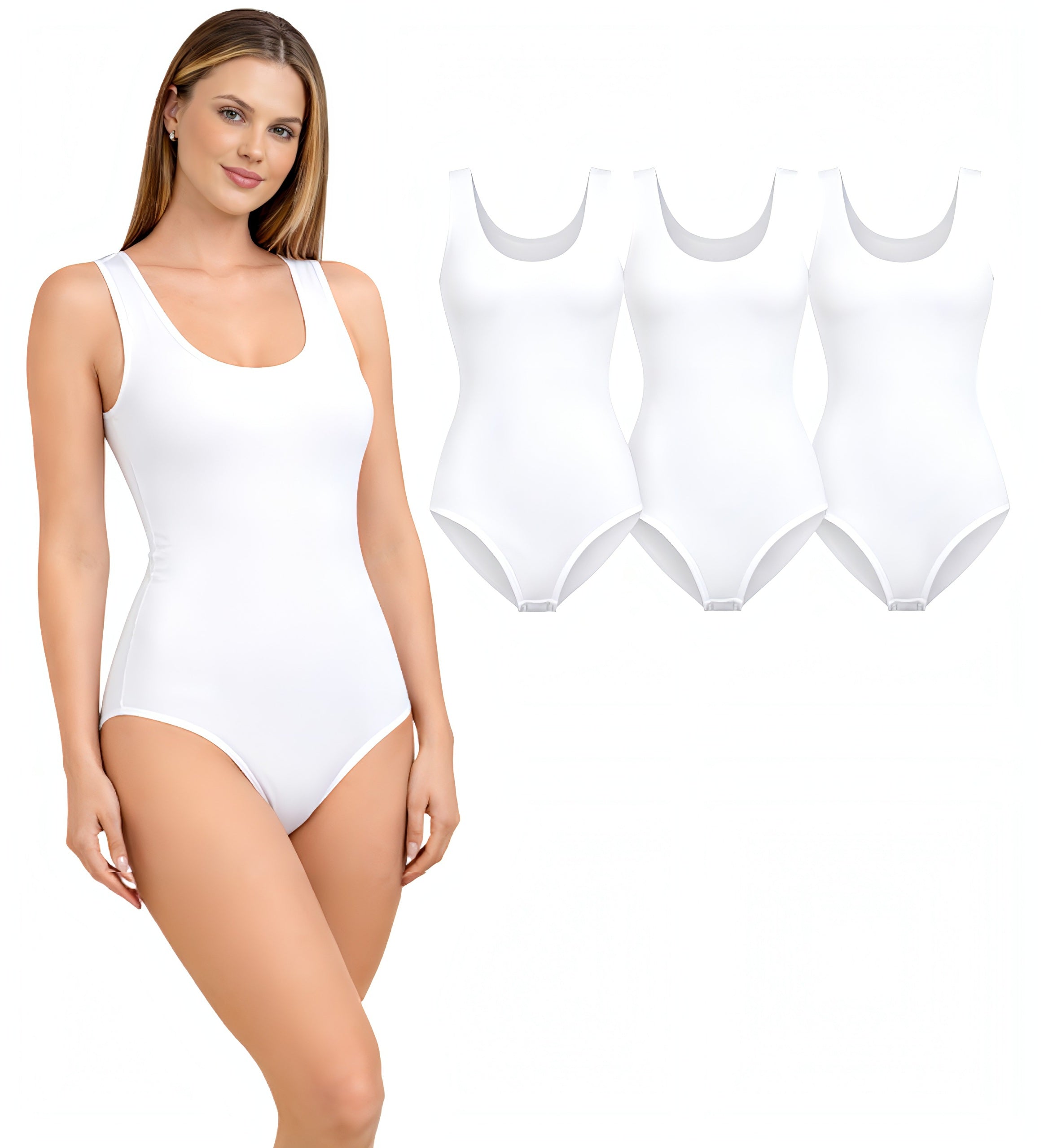 Body Damen Trägerbody 3er Pack Baumwolle Stretch mit Hakenverschluss