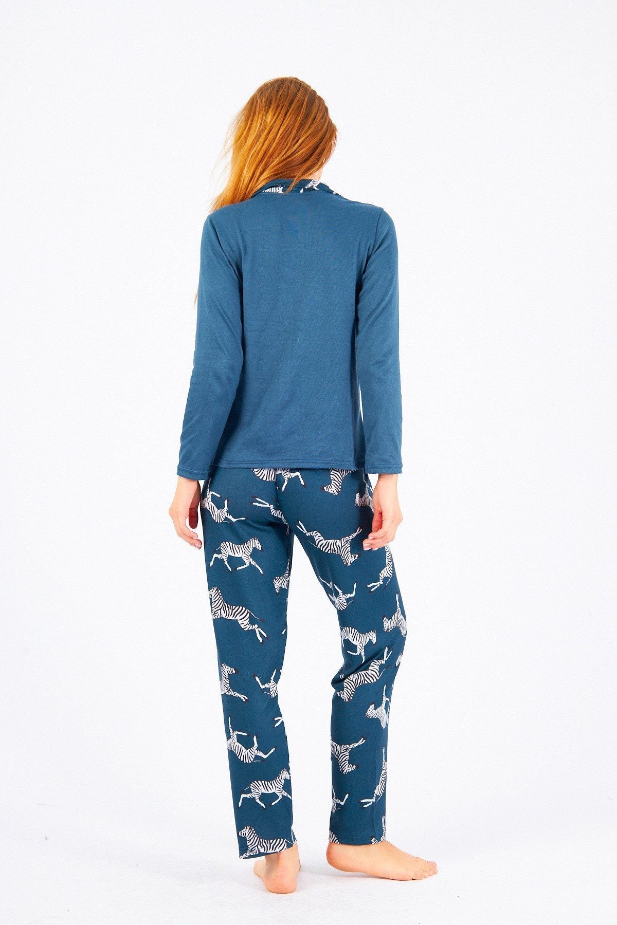 Pyjama Damen Thermal Schlafanzug mit Zebramuster