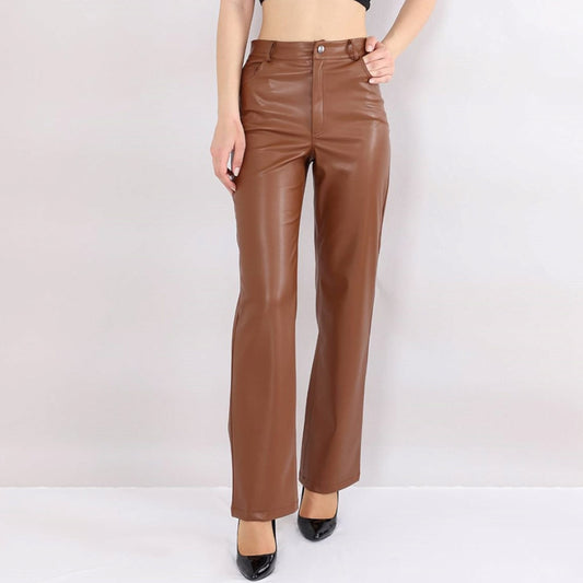 Lederimitathose Damen Hose in Lederoptik - Kunstlederhose mittlere Taille