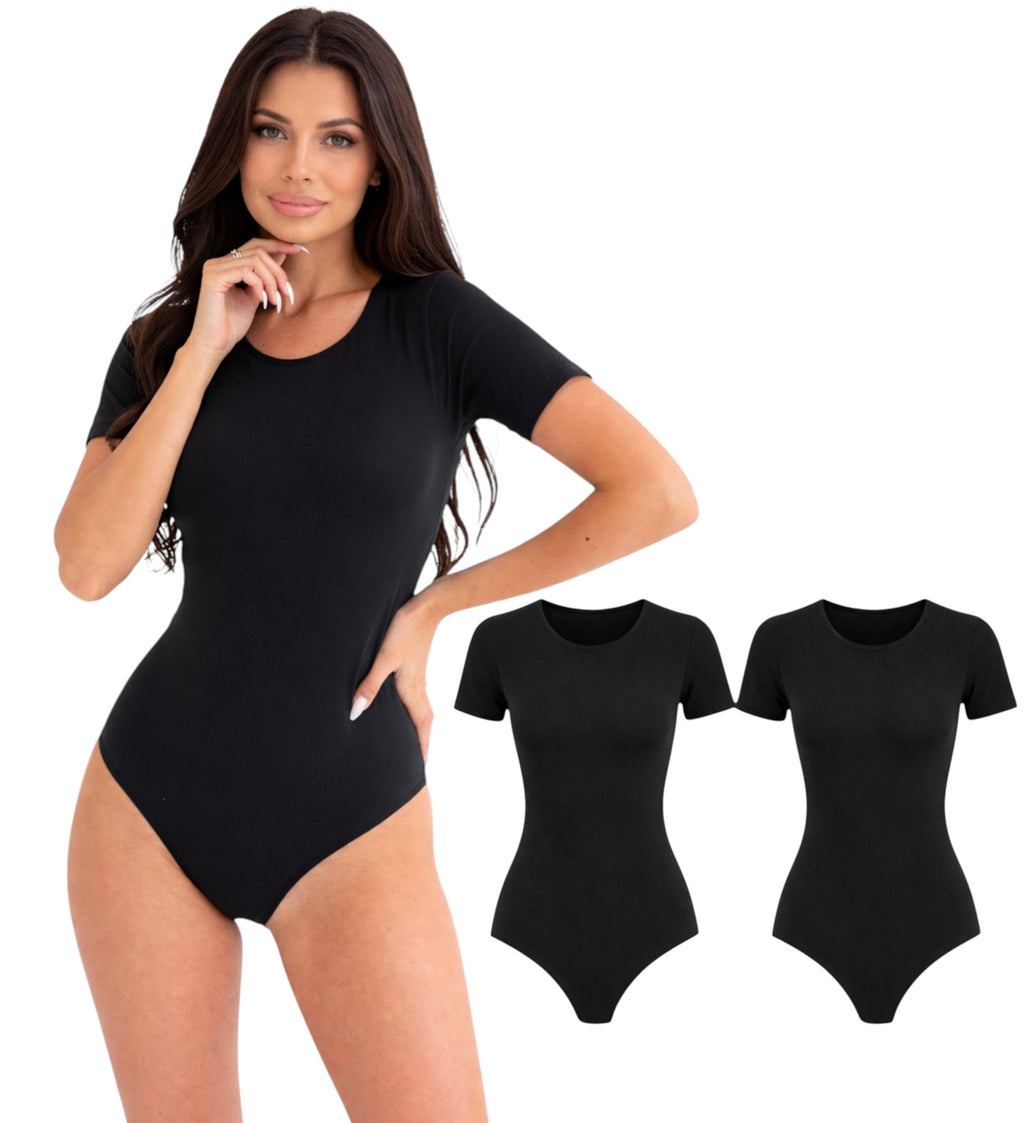 Kurzarmbody 2er Pack Damen Bodysuit mit Rundhalsausschnitt