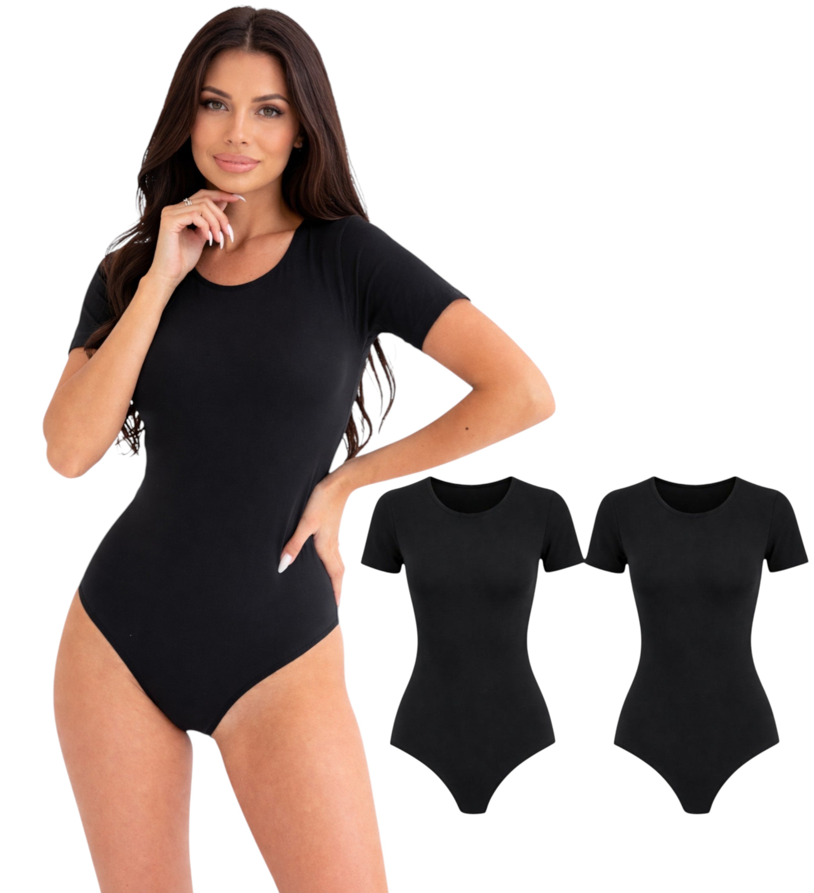 Kurzarmbody 2er Pack Damen Bodysuit mit Rundhalsausschnitt