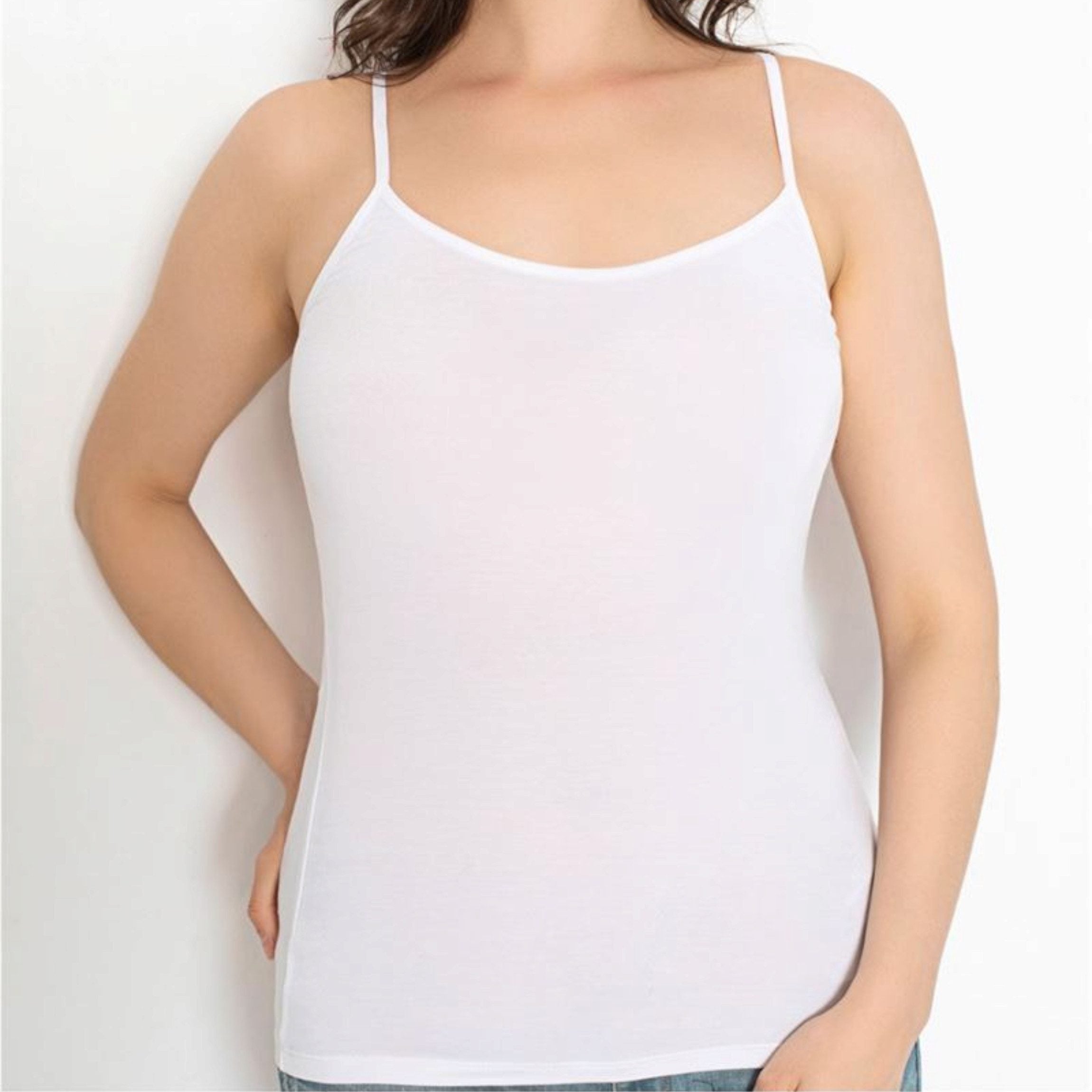 Spaghettitop 4er-Set Damen Tanktops – Basic Unterhemden, elastische Tops
