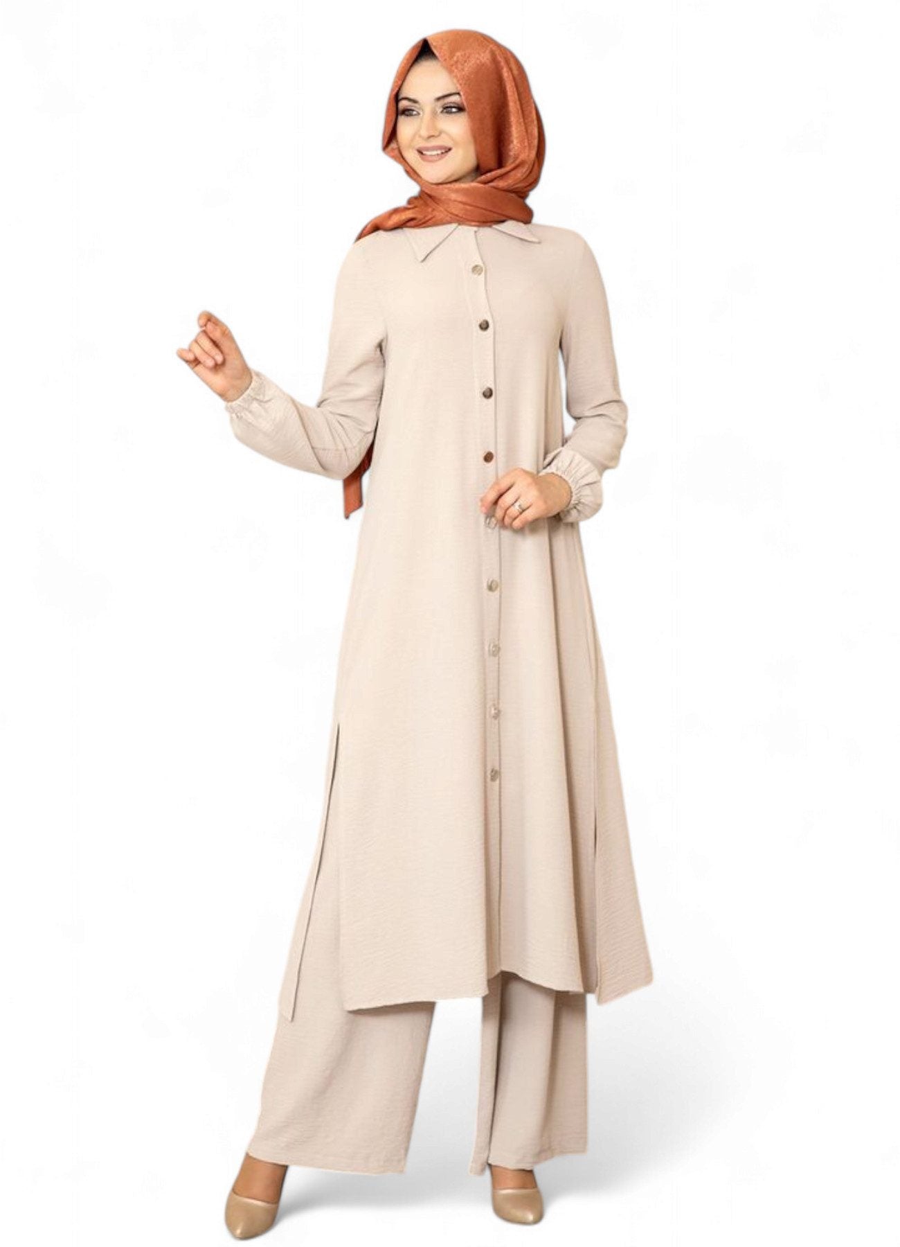 Longtunika Damen Anzug Lange Tunika mit Hose Hijab-Mode, Modest Fashion