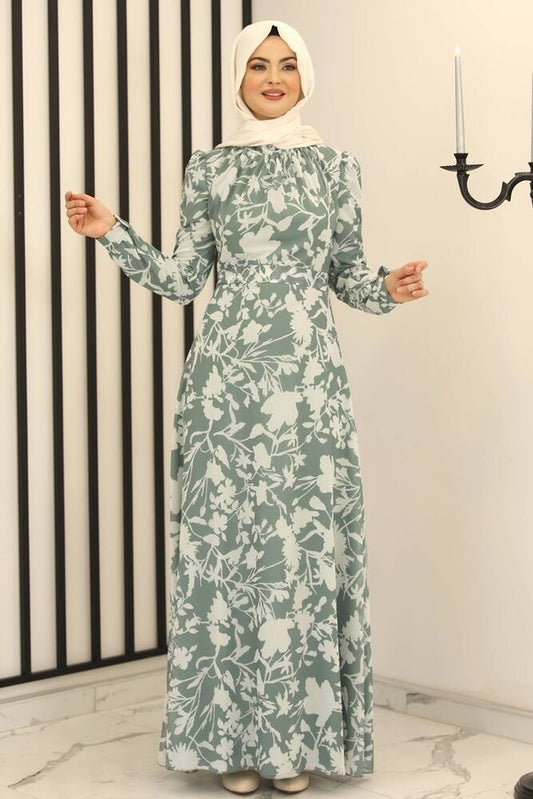 Chiffonkleid Damen Abendkleid Efeu-Ivy Mint Hijab Kleid Maxikleid (SARMASIK)