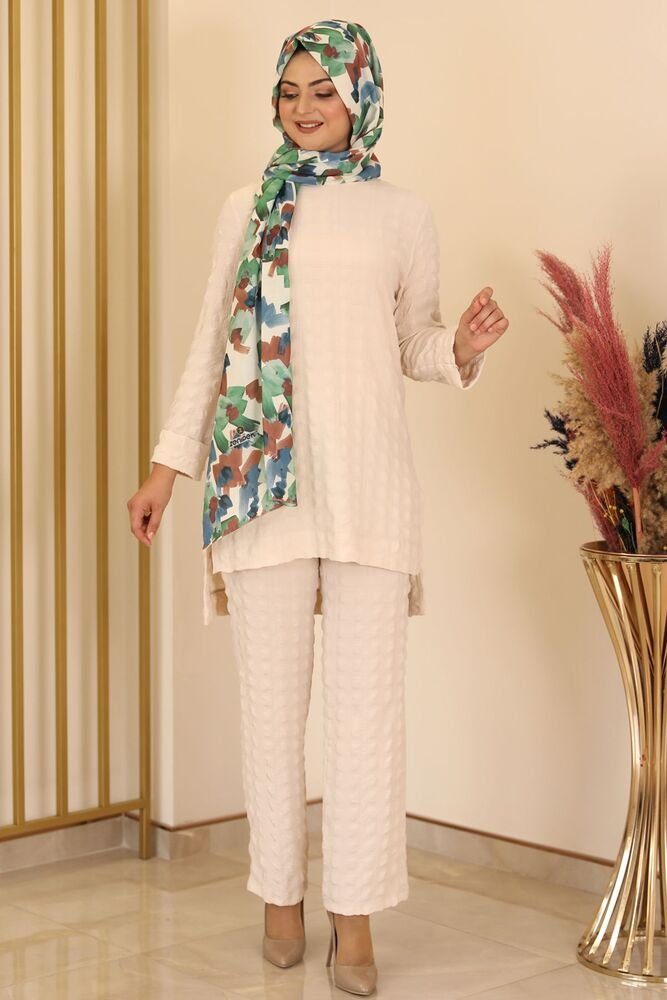 Hosenanzug Sommerlicher Damen Longtunika-Anzug - Modischer Hijab Zweiteiler