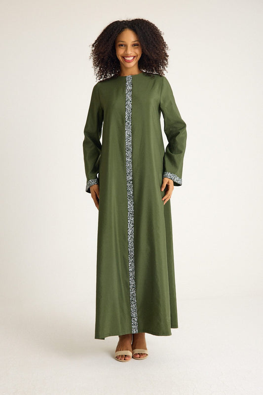 Tunikakleid Damen Abaya mit Glitzerdetails in Leinenoptik