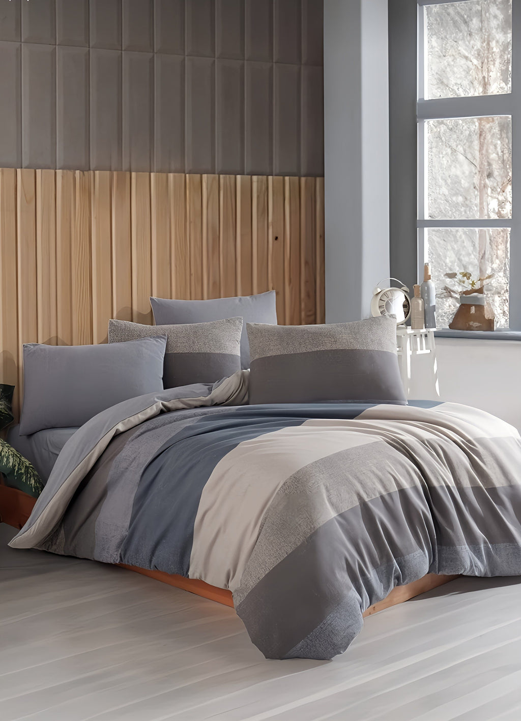 Bettwäsche Set 3-teilig 200x220 cm, grau, hypoallergen 80% Baumwolle Einheitsgröße blau