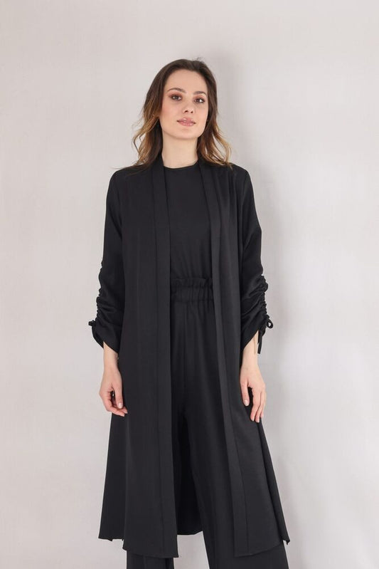 Blusenkimono Damen Oversize-Kimono in Leinenoptik - Ärmel mit Tunnel-Detail