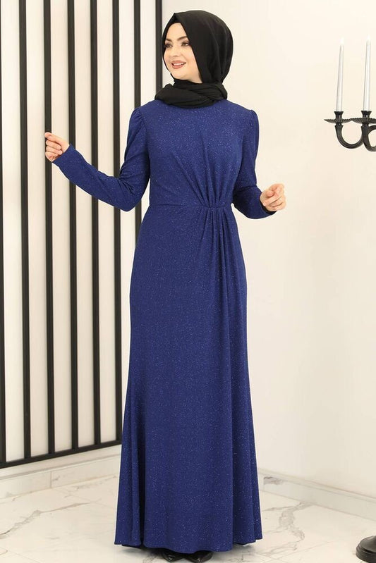Abendkleid schimmerndes Kleid mit gesmokter Taille Abiye Abaya Hijab Mode