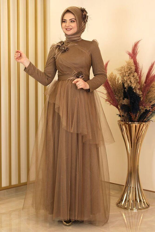 Tüllkleid Modest Fashion Hijab Abendkleid langarm festlich islamische Mode