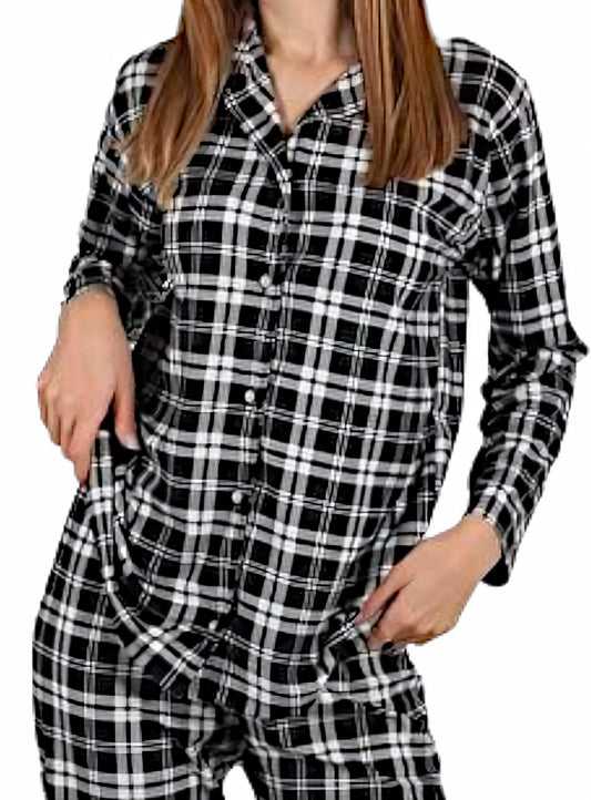 Schlafanzug Pyjama Set Langärmliger Damen Schlafanzug - Nachtmode Hose Kragenhemd