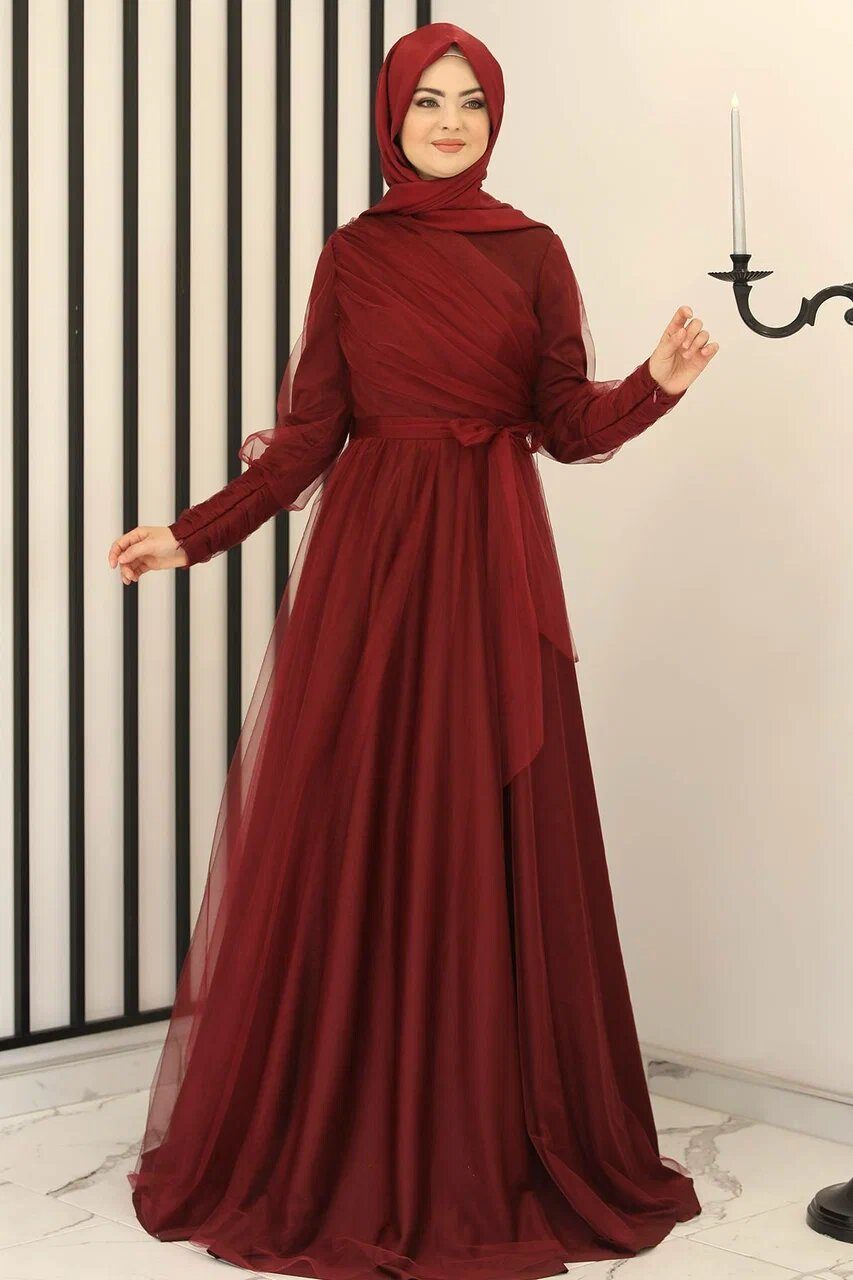 Tüllkleid Langärmliges Maxikleid Damen Muslimisches Abendkleid