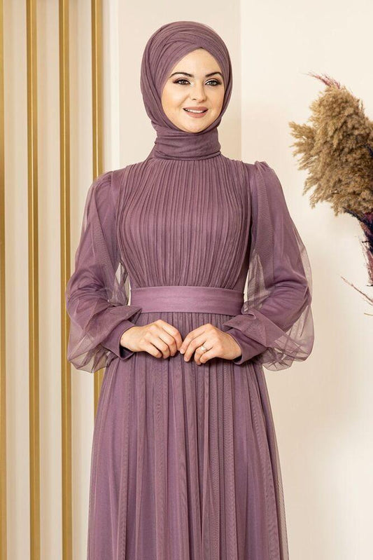 Tüllkleid Damen Abendkleid Maxilänge Abaya-Stil - Modest Mode 48 ecru weiß