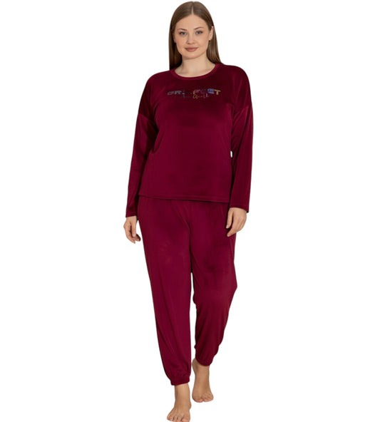 Schlafanzug Damen Hausanzug aus Samt - Pyjama Set für Herbst & Winter
